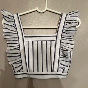Endless Rose Corp Top , Ruffled , Square Neck ,White with Blue striped Size XS